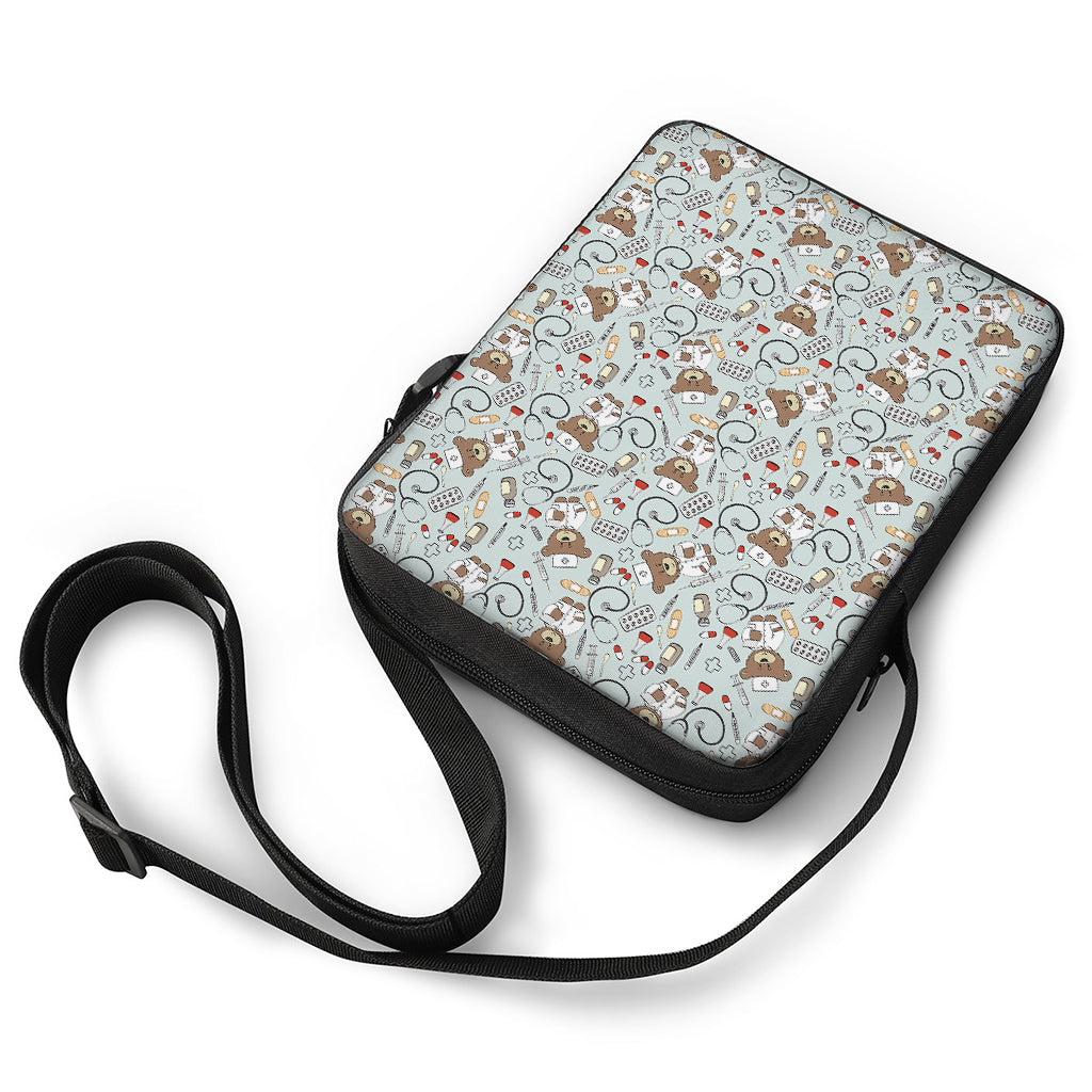 Teddy Bear Doctor Pattern Print Rectangular Crossbody Bag