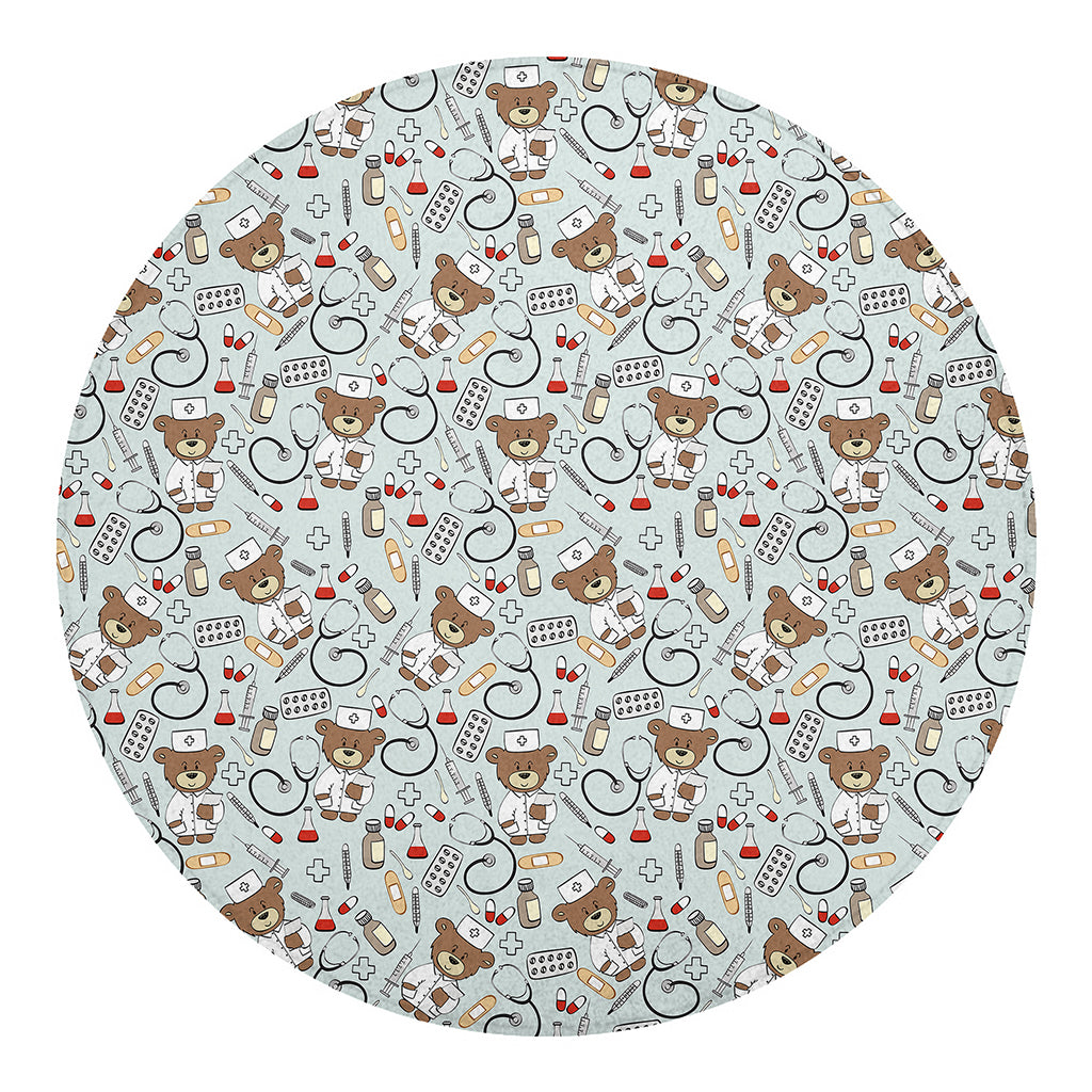 Teddy Bear Doctor Pattern Print Round Blanket