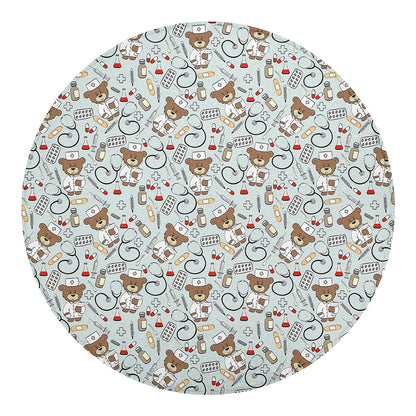 Teddy Bear Doctor Pattern Print Round Blanket