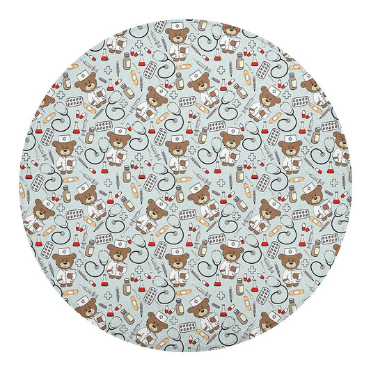 Teddy Bear Doctor Pattern Print Round Blanket