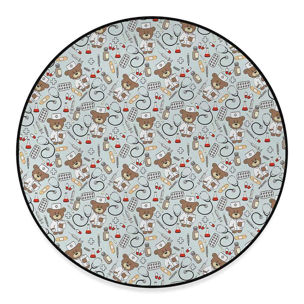 Teddy Bear Doctor Pattern Print Round Floor Mat