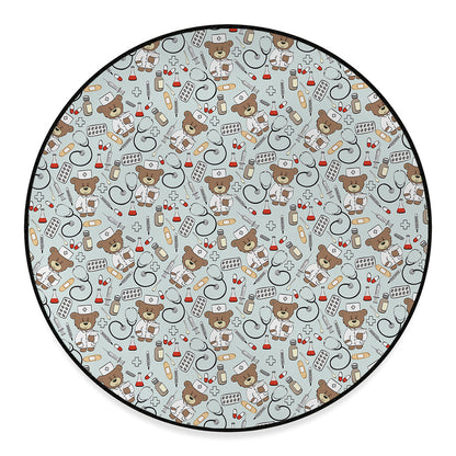 Teddy Bear Doctor Pattern Print Round Floor Mat