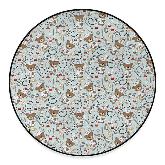 Teddy Bear Doctor Pattern Print Round Floor Mat