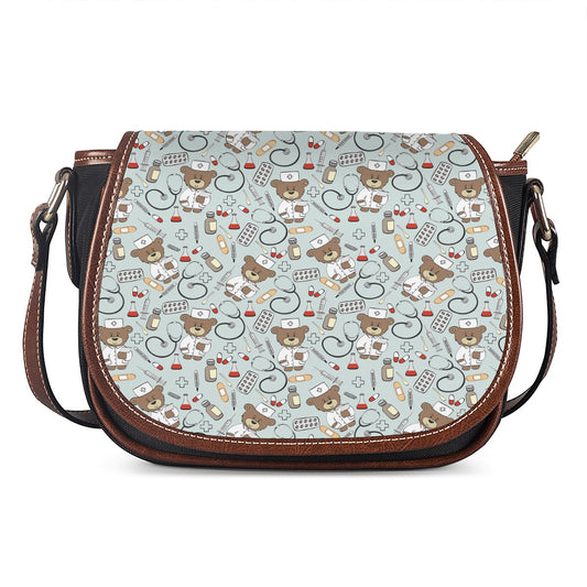 Teddy Bear Doctor Pattern Print Saddle Bag