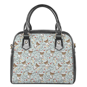 Teddy Bear Doctor Pattern Print Shoulder Handbag