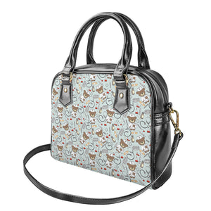 Teddy Bear Doctor Pattern Print Shoulder Handbag