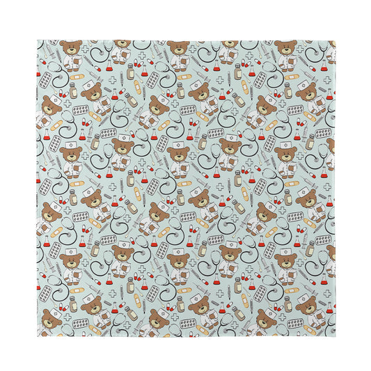 Teddy Bear Doctor Pattern Print Silk Bandana