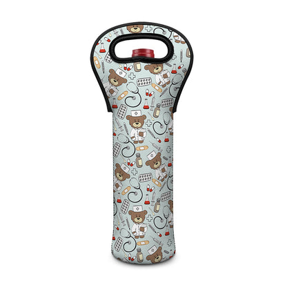 Teddy Bear Doctor Pattern Print Single Neoprene Wine Tote