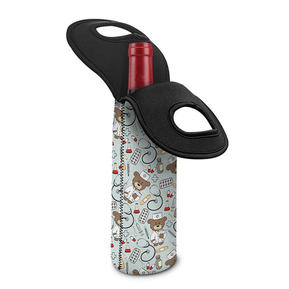 Teddy Bear Doctor Pattern Print Single Neoprene Wine Tote