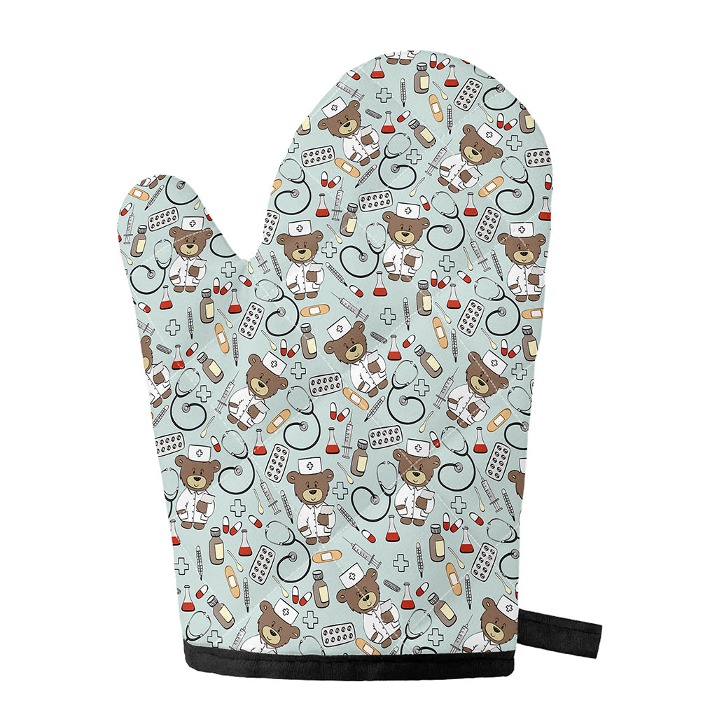 Teddy Bear Doctor Pattern Print Single Oven Mitt