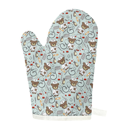 Teddy Bear Doctor Pattern Print Single Oven Mitt