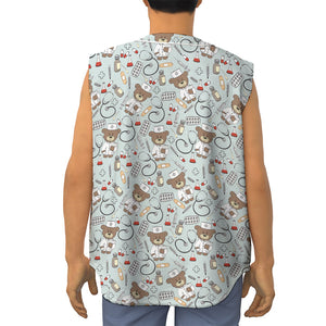 Teddy Bear Doctor Pattern Print Sleeveless Baseball Jersey