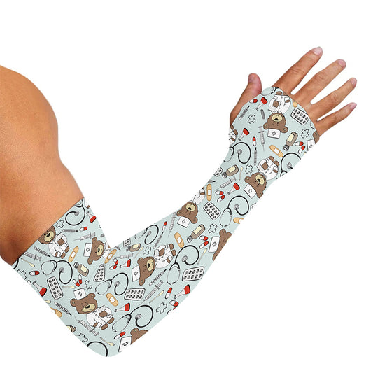 Teddy Bear Doctor Pattern Print Sun Protection Arm Sleeves