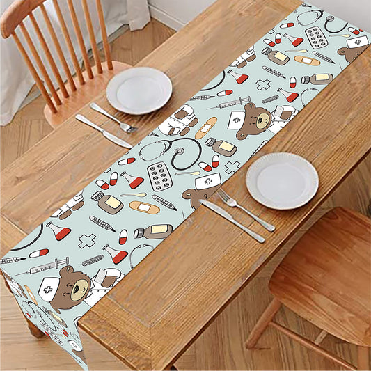 Teddy Bear Doctor Pattern Print Table Runner