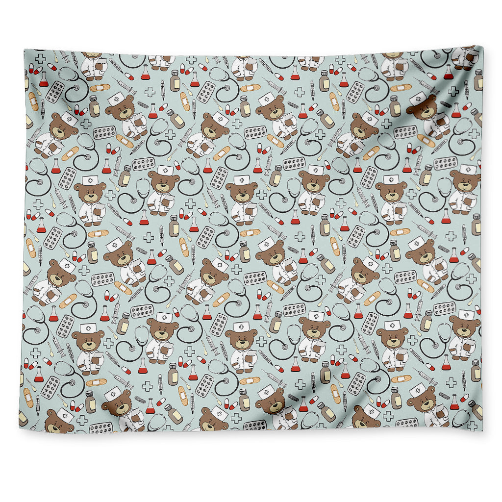 Teddy Bear Doctor Pattern Print Tapestry