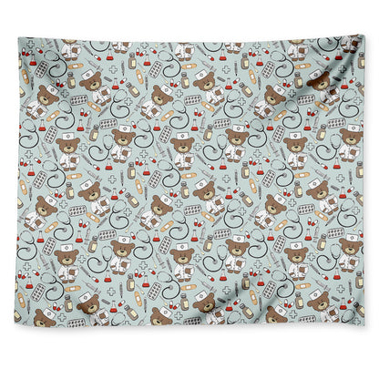Teddy Bear Doctor Pattern Print Tapestry