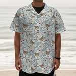 Teddy Bear Doctor Pattern Print Textured Short Sleeve Shirt