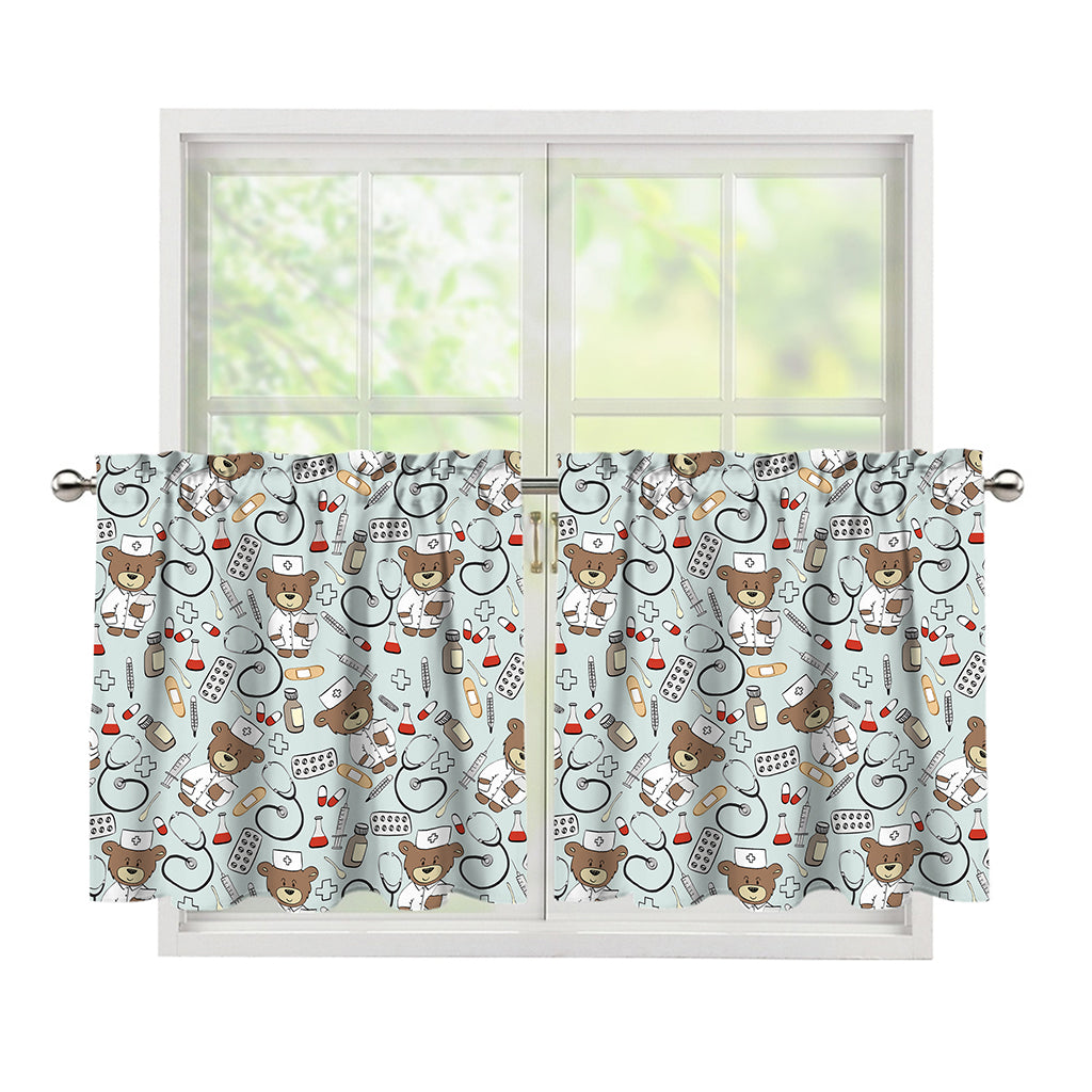 Teddy Bear Doctor Pattern Print Tier Curtains