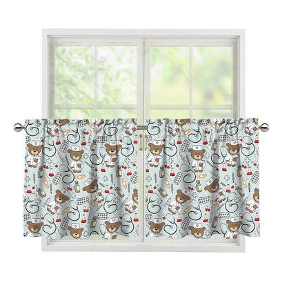 Teddy Bear Doctor Pattern Print Tier Curtains
