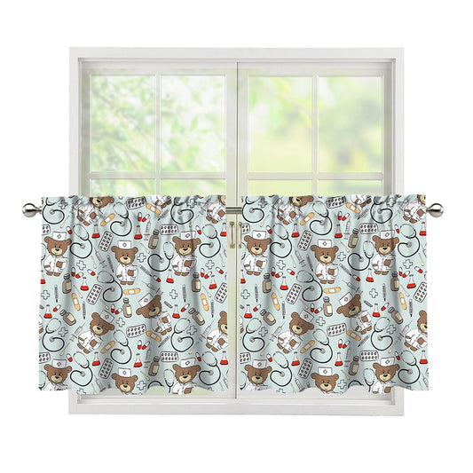 Teddy Bear Doctor Pattern Print Tier Curtains