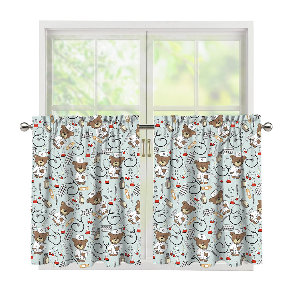 Teddy Bear Doctor Pattern Print Tier Curtains