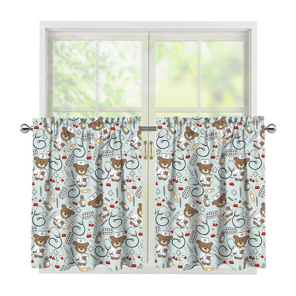 Teddy Bear Doctor Pattern Print Tier Curtains