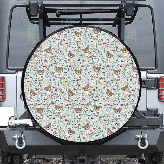 Teddy Bear Doctor Pattern Print Tire Cover