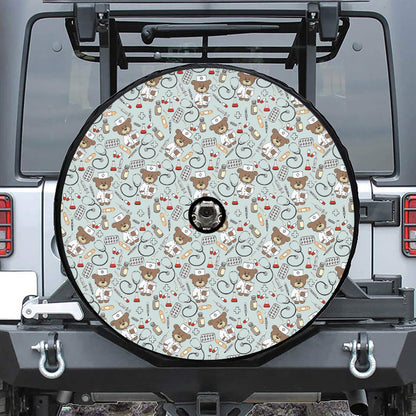 Teddy Bear Doctor Pattern Print Tire Cover With Camera Hole