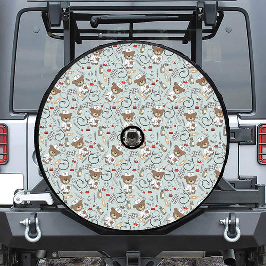 Teddy Bear Doctor Pattern Print Tire Cover With Camera Hole