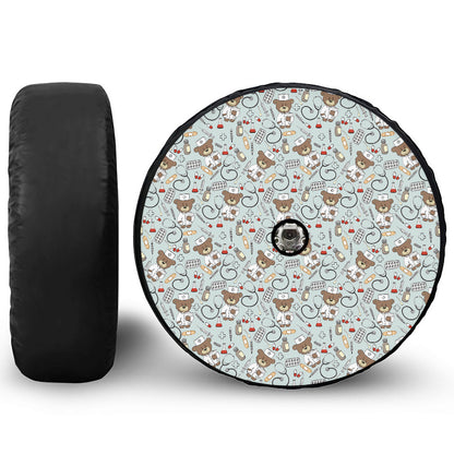 Teddy Bear Doctor Pattern Print Tire Cover With Camera Hole