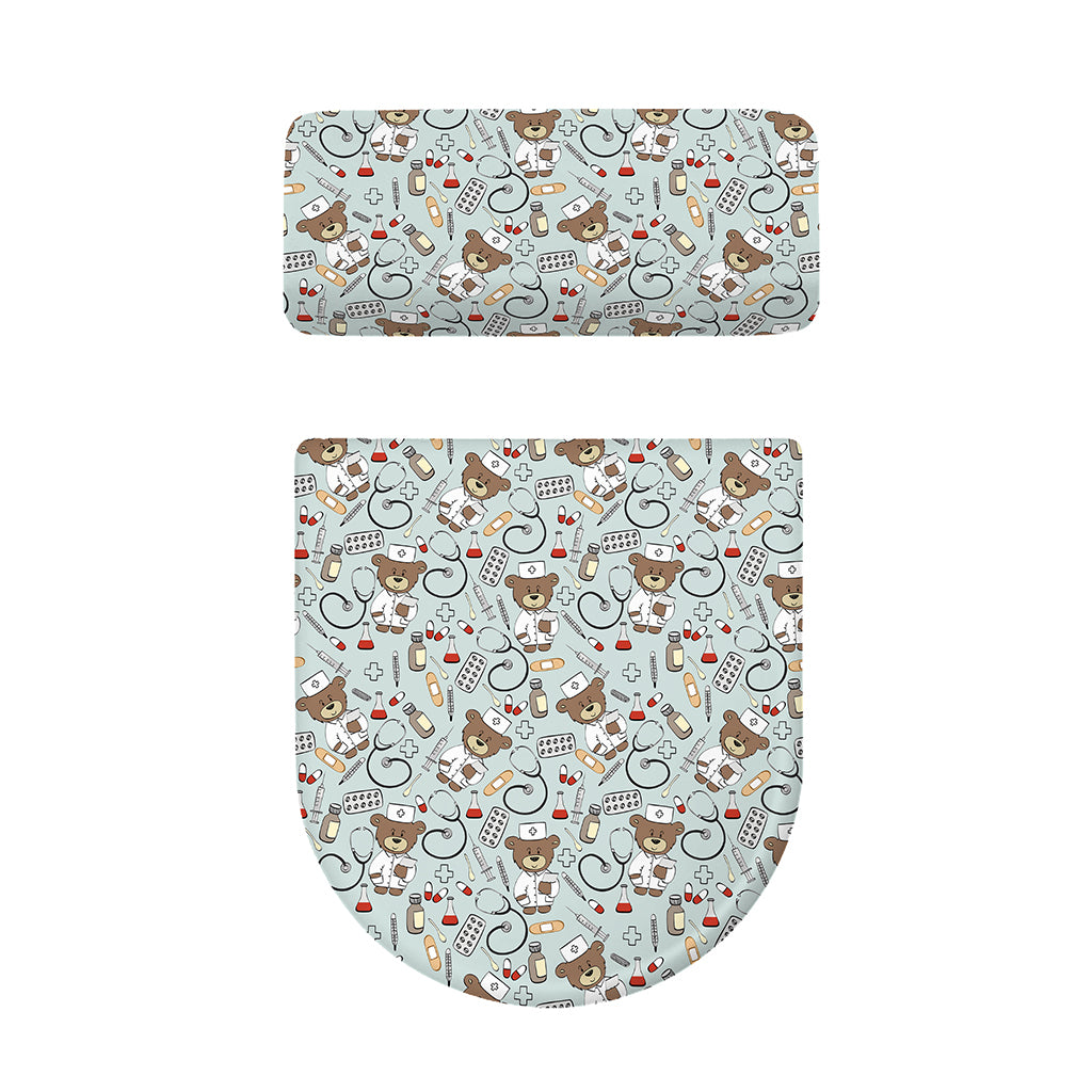 Teddy Bear Doctor Pattern Print Toilet Lid And Tank Cover Set
