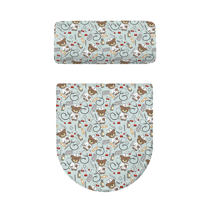Teddy Bear Doctor Pattern Print Toilet Lid And Tank Cover Set