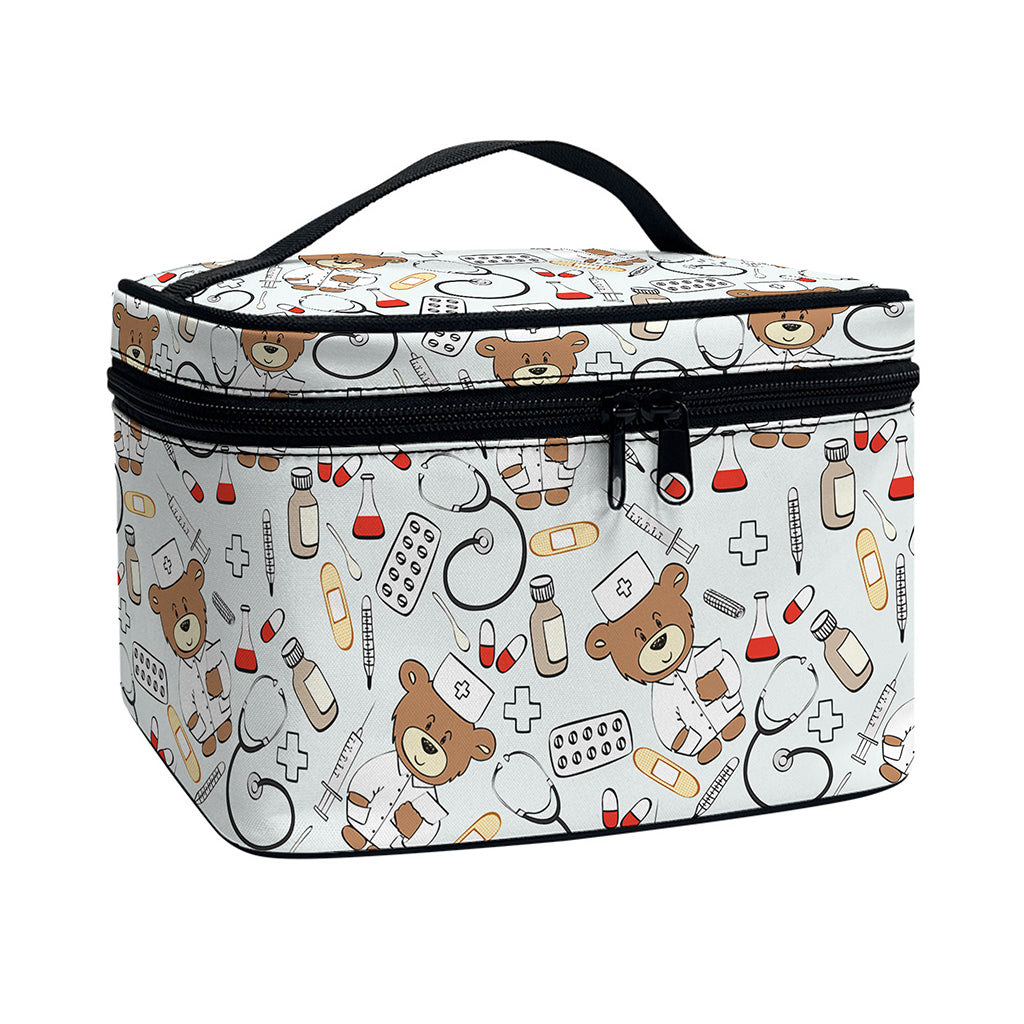 Teddy Bear Doctor Pattern Print Travel Makeup Bag