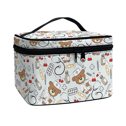 Teddy Bear Doctor Pattern Print Travel Makeup Bag