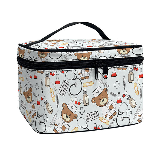 Teddy Bear Doctor Pattern Print Travel Makeup Bag