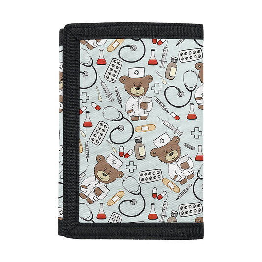 Teddy Bear Doctor Pattern Print Trifold Wallet