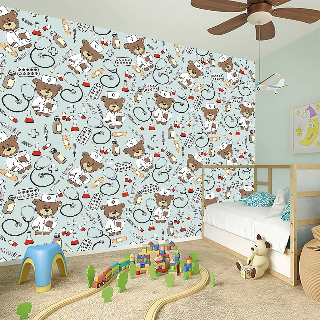 Teddy Bear Doctor Pattern Print Wall Sticker