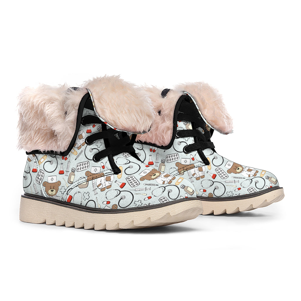 Teddy Bear Doctor Pattern Print Winter Boots