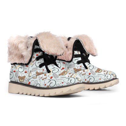 Teddy Bear Doctor Pattern Print Winter Boots