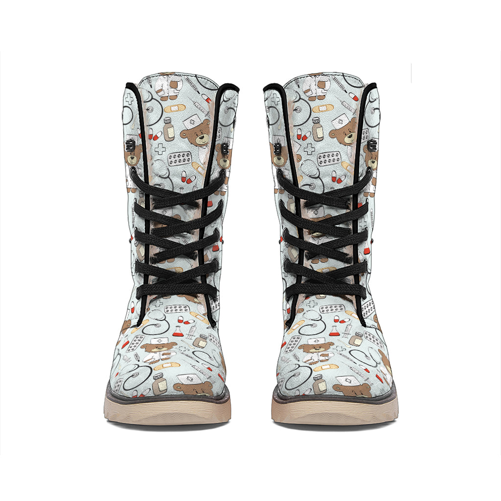Teddy Bear Doctor Pattern Print Winter Boots