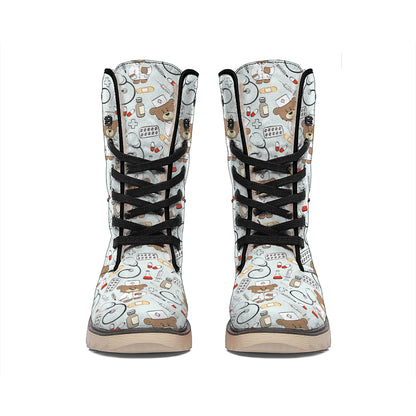 Teddy Bear Doctor Pattern Print Winter Boots