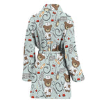 Teddy Bear Doctor Pattern Print Women's Bathrobe