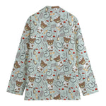 Teddy Bear Doctor Pattern Print Women's Cotton Blazer