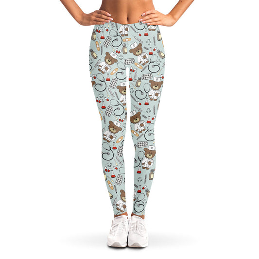 Teddy Bear Doctor Pattern Print Women's Leggings