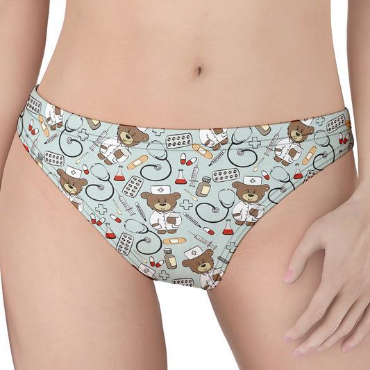 Teddy Bear Doctor Pattern Print Women's Thong