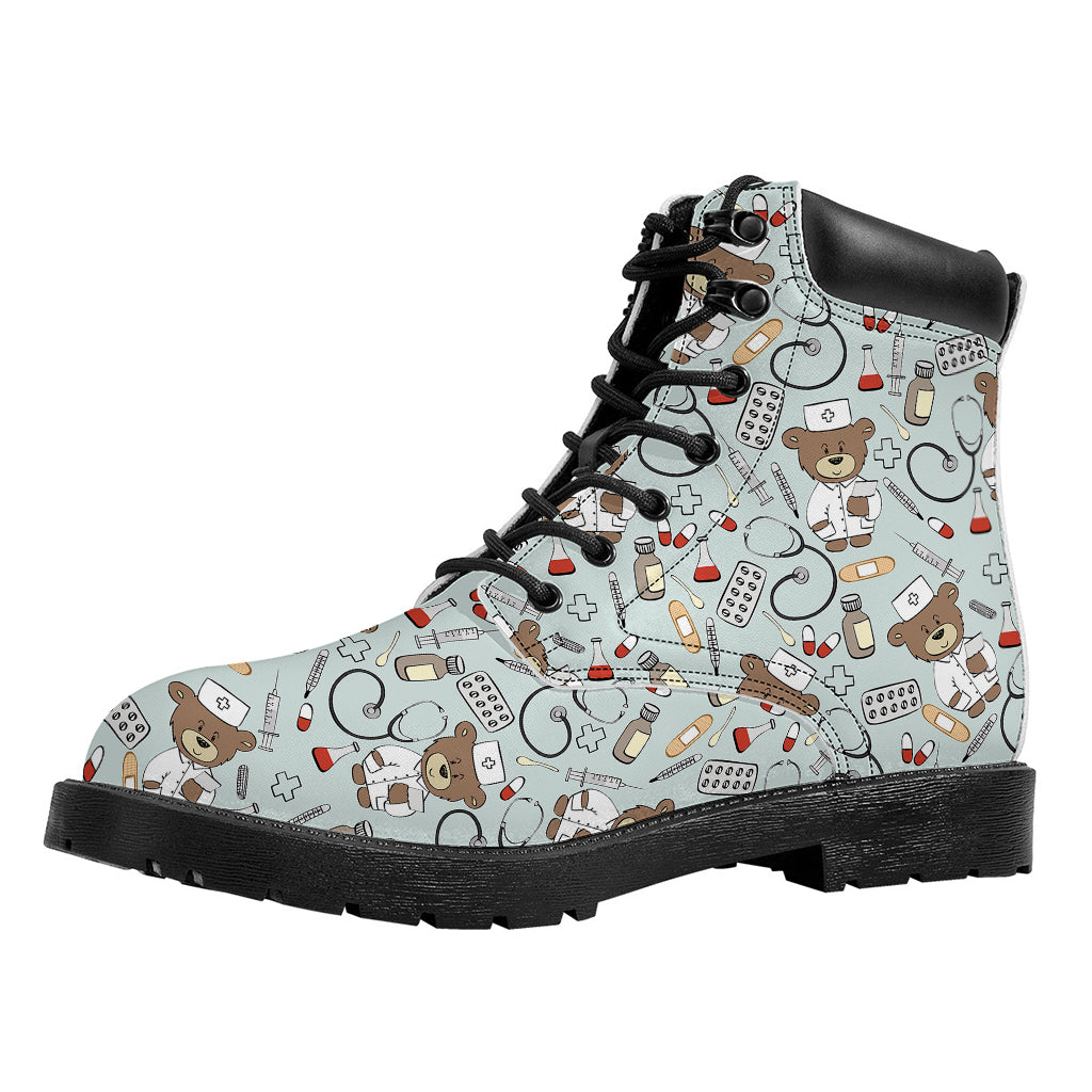 Teddy Bear Doctor Pattern Print Work Boots