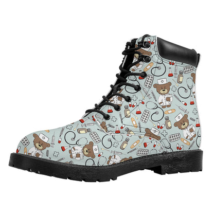 Teddy Bear Doctor Pattern Print Work Boots