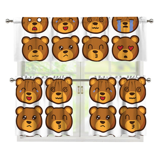 Teddy Bear Emoji Print 3 Piece Kitchen Curtains