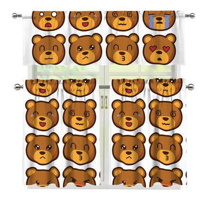 Teddy Bear Emoji Print 3 Piece Kitchen Curtains