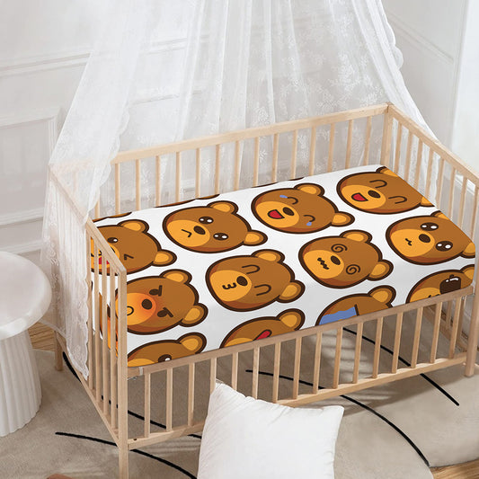 Teddy Bear Emoji Print Baby Crib Sheet